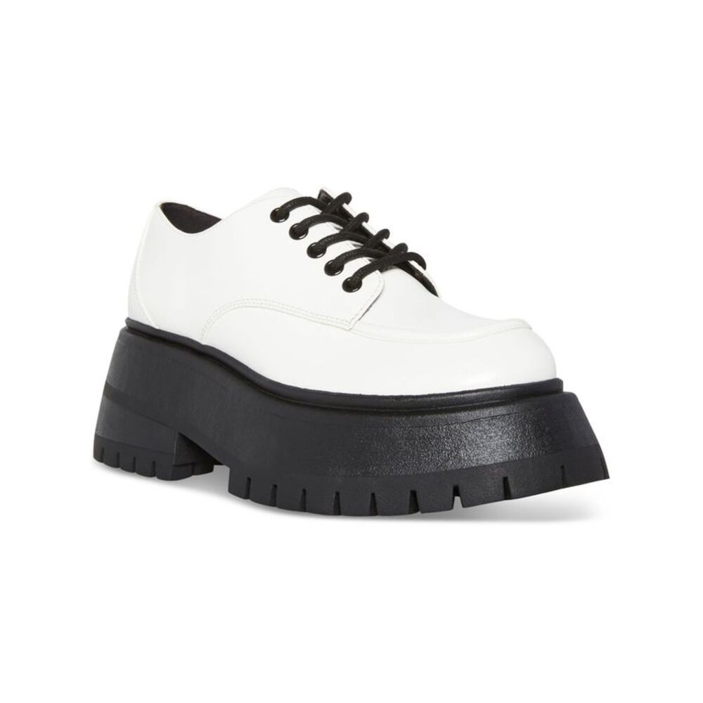 MADDEN GIRL Womens White Stripe 2" Platform Philipa Block Heel Oxfored Heels 9 M